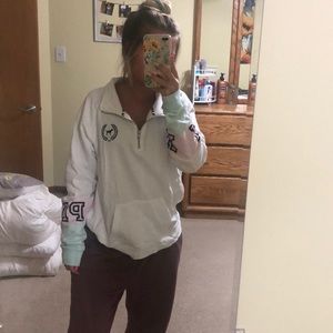 Pink White 3/4 Zip Sweatshirt